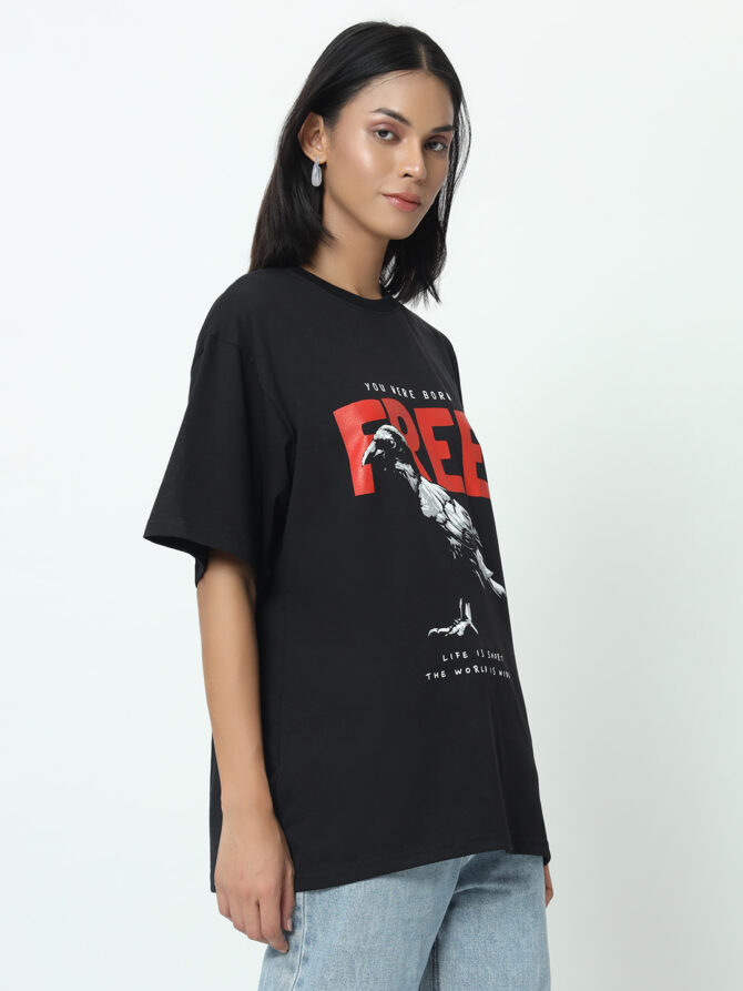 Girls Premium Black Carte Oversized T-Shirt