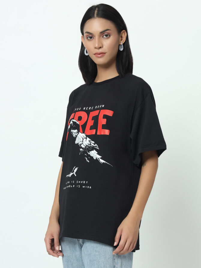 Girls Premium Black Carte Oversized T-Shirt