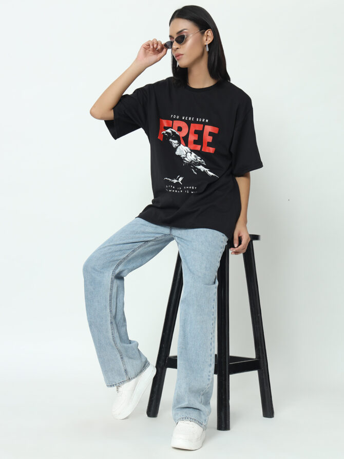 Girls Premium Black Carte Oversized T-Shirt